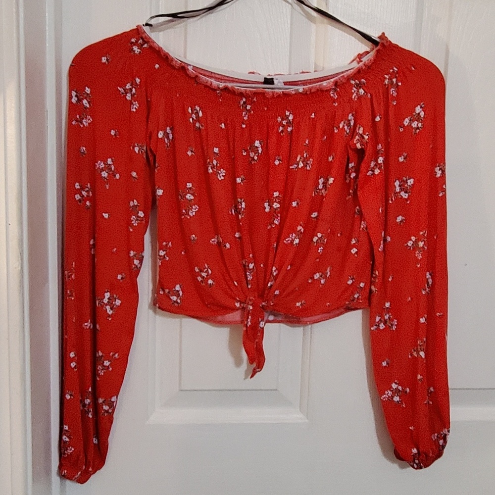 Off The Shoulder Red Floral Crop Top